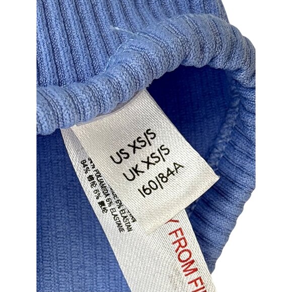 NWT UO Blue Ribbed Bodysuit XS/S High Neck V-Slit Thong • Modern Minimalist Y2K - Picture 5 of 16